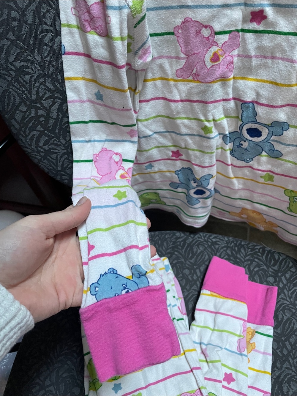 Care Bears Multicolor Striped Kids Pajama Set with Pink Trim - Picture 3 of 5